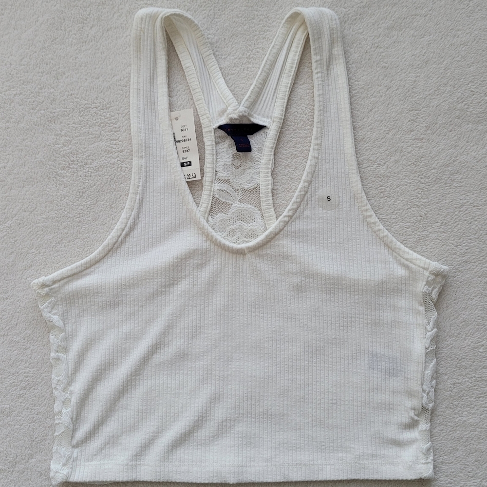 Aeropostale | Crop Halter Lace Back Top NEW Ladies Small Cream - Picture 5 of 14